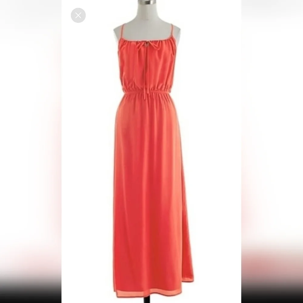 J. Crew Washable Silk Sleeveless A-Line Lined Chiffon Coral Maxi Dress NWOT